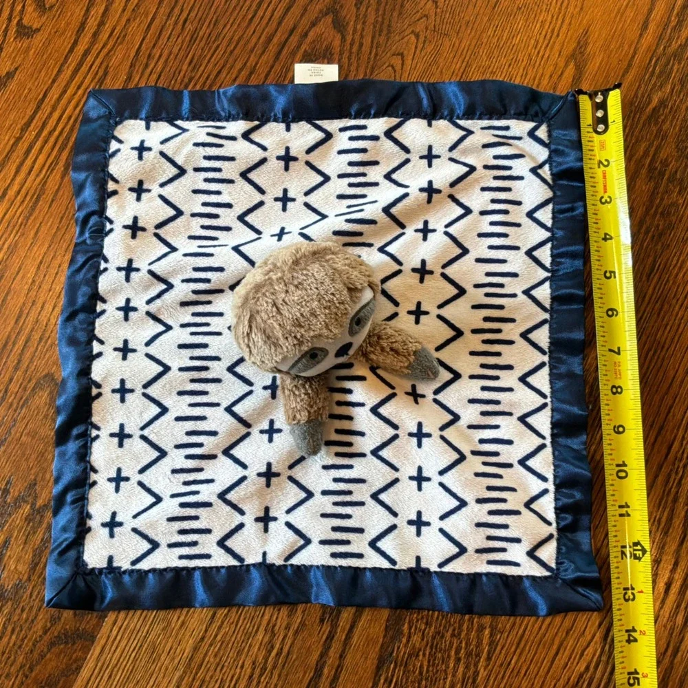 Cloud Island Sloth Baby Security Blanket Lovey Navy Blue White Geometric Satin